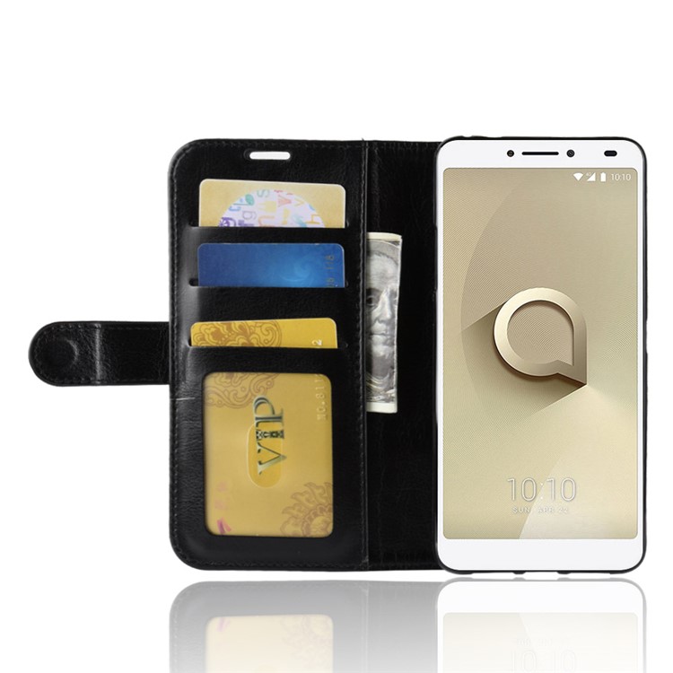 Crazy Horse Magnetic Stand Wallet Leather Mobile Phone Case for Alcatel 3v - Black-6