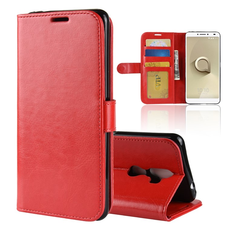 Crazy Horse Magnetic Stand Wallet Leather Mobile Phone Shell for Alcatel 3v - Red-1