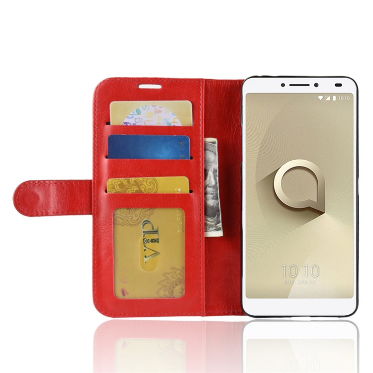 Crazy Horse Magnetic Stand Wallet Leather Mobile Phone Shell for Alcatel 3v - Red-6