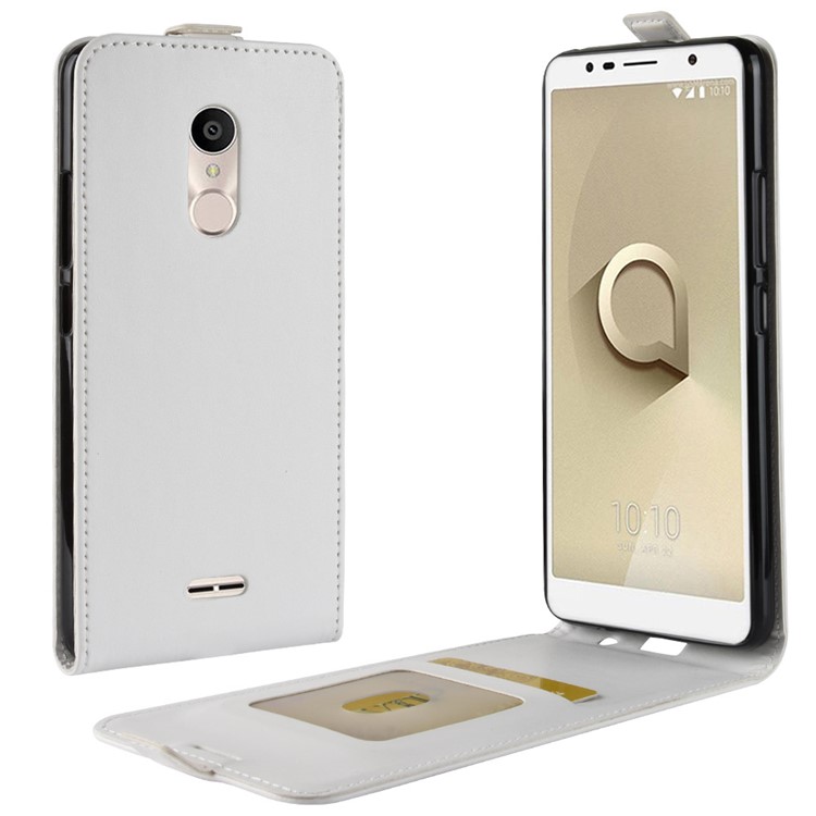 Crazy Horse Vertical Flip Card Slot Leather Case for Alcatel 3C - White-1
