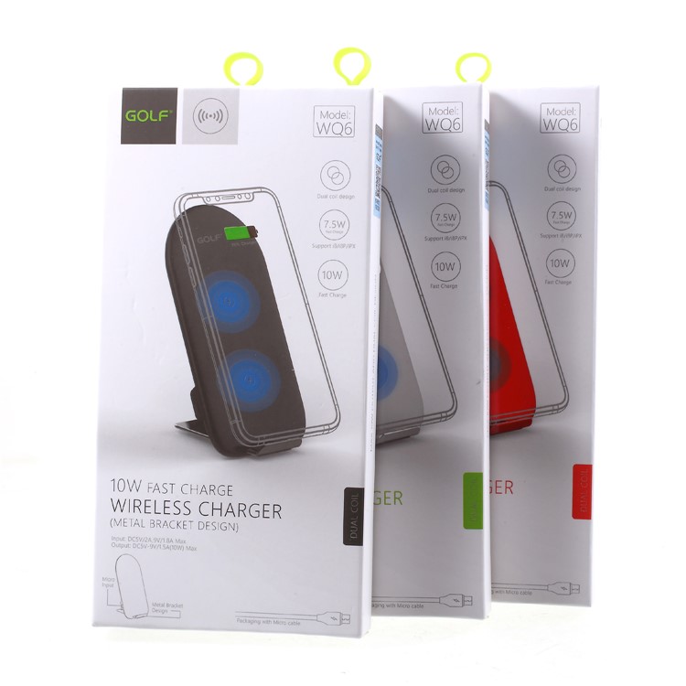 GOLF WQ6 2-Coil 10W Fast Qi Wireless Charging Stand for iPhone X/8/Galaxy S9/S8 Etc - Red-13