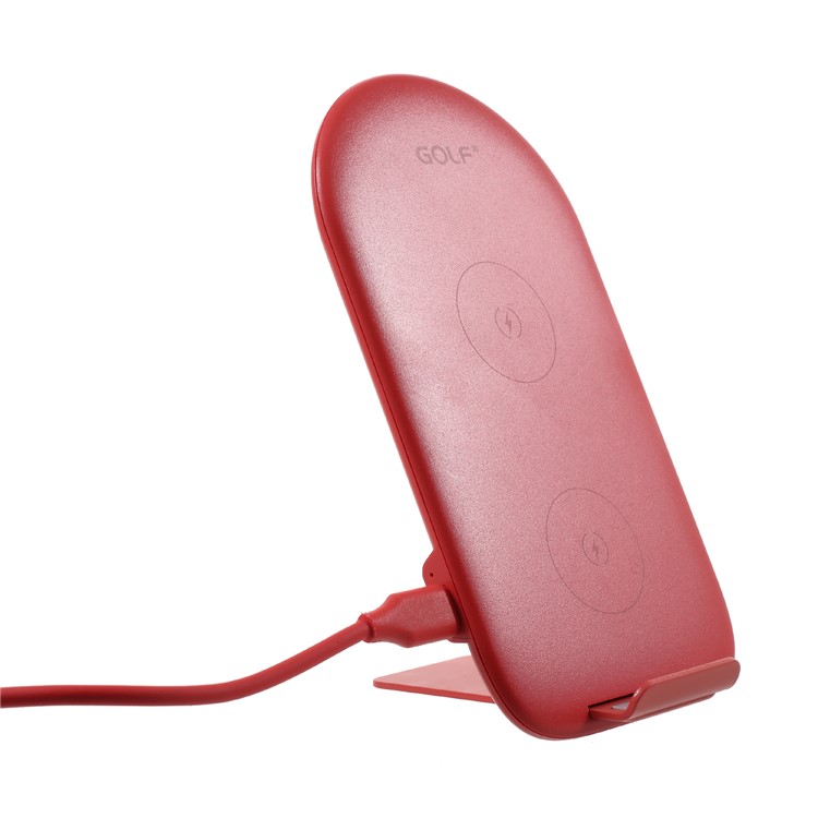 GOLF WQ6 2-Coil 10W Fast Qi Wireless Charging Stand for iPhone X/8/Galaxy S9/S8 Etc - Red-9