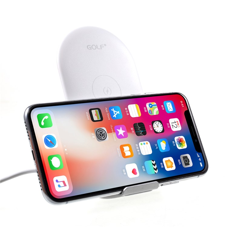 GOLF WQ6 2-Coil 10W Fast Charging Qi Wireless Charger Bracket for iPhone X/8/Galaxy S9/S8 Etc - White-7