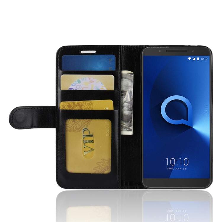 For Alcatel 3 Crazy Horse Stand Wallet Leather Phone Case - Black-5
