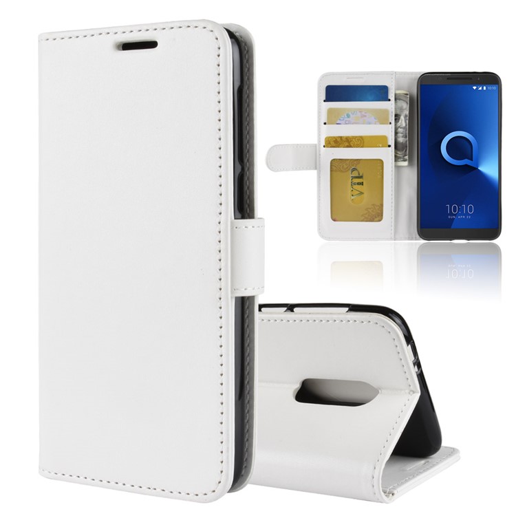 For Alcatel 3 Crazy Horse Stand Wallet Leather Flip Cover - White-1