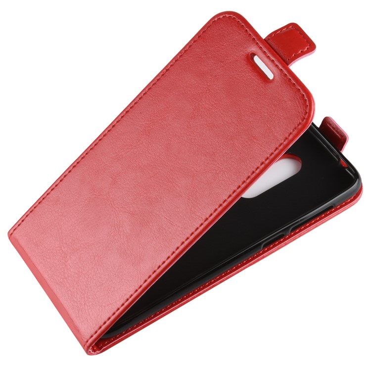 Crazy Horse Texture Vertical Flip Card Slot Leather Phone Casing for Alcatel 3 - Red-4
