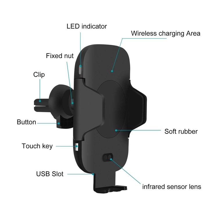 C9 Infrared Motion Sensor Car Air Vent Qi Wireless Phone Holder Charger-2