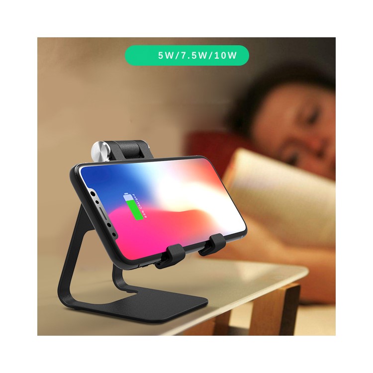 YOGEE YB006 5W/7.5W/10W Adjustable Aluminum Alloy Stand Qi Wireless Fast Charger for iPhone Samsung etc. - Black-3