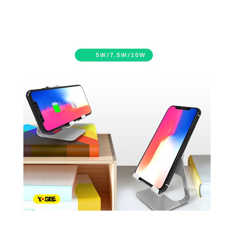 YOGEE YB006 2-in-1 Adjustable Aluminum Alloy Stand + 5W/7.5W/10W Qi Wireless Fast Charger for iPhone Samsung etc. - Silver-6