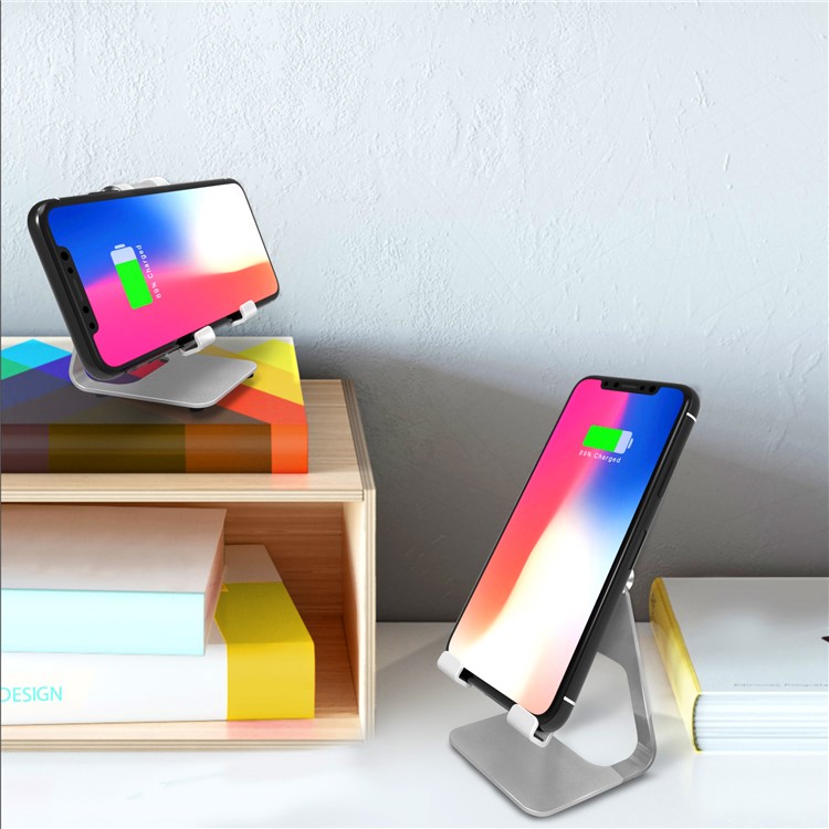 YOGEE YB006 2-in-1 Adjustable Aluminum Alloy Stand + 5W/7.5W/10W Qi Wireless Fast Charger for iPhone Samsung etc. - Silver-7