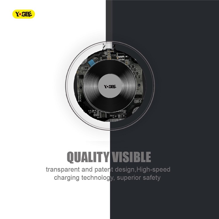 YOGEE YC006 5W/7.5W/10W Transparent Qi Wireless Fast Charger Pad for iPhone Samsung etc.-2