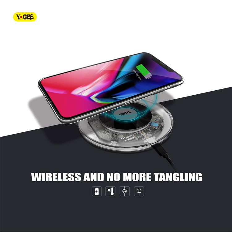 YOGEE YC006 5W/7.5W/10W Transparent Qi Wireless Fast Charger Pad for iPhone Samsung etc.-4
