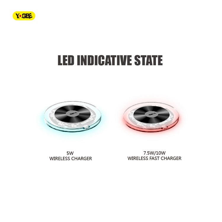 YOGEE YC006 5W/7.5W/10W Transparent Qi Wireless Fast Charger Pad for iPhone Samsung etc.-7