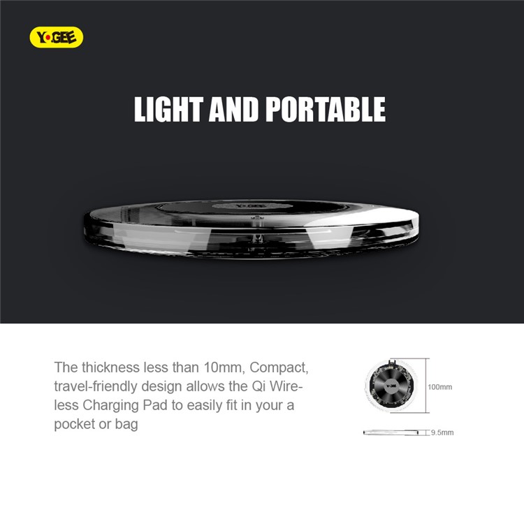YOGEE YC006 5W/7.5W/10W Transparent Qi Wireless Fast Charger Pad for iPhone Samsung etc.-8