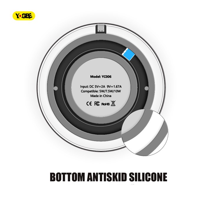 YOGEE YC006 5W/7.5W/10W Transparent Qi Wireless Fast Charger Pad for iPhone Samsung etc.-9