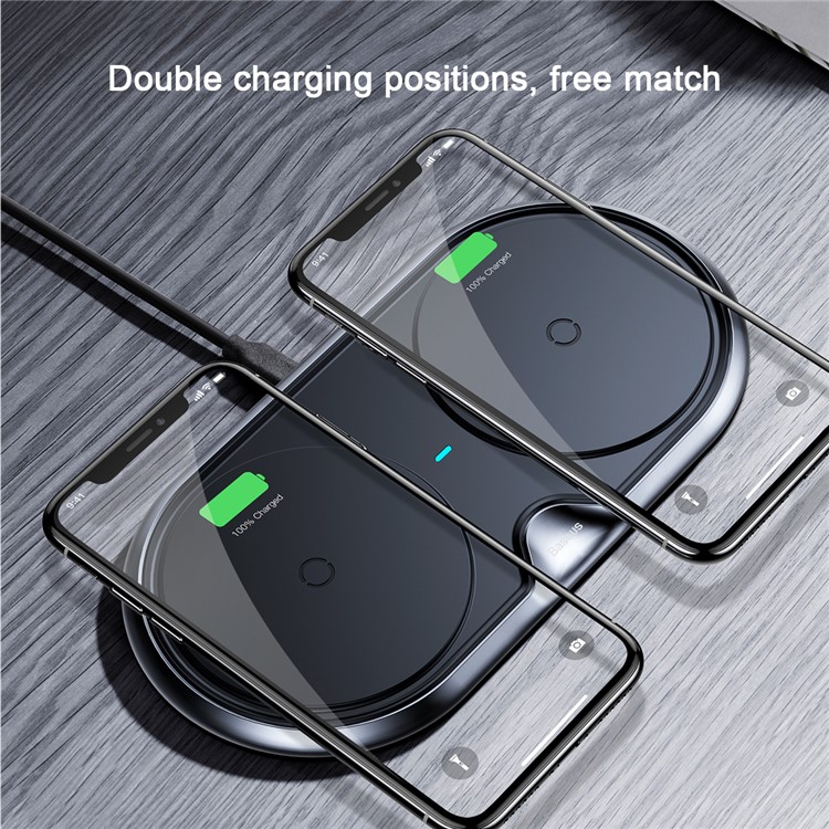 BASEUS Dual Positions Qi Standard Wireless Charging Pad (Plastic Style) - Black / CN Standard Plug-2