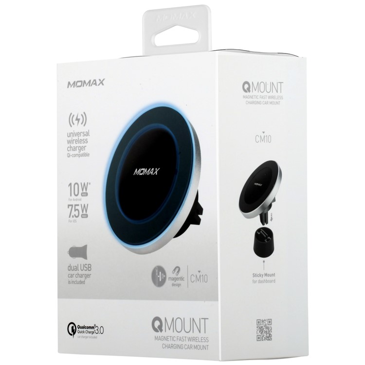 MOMAX Q.Mount 2 Magnetic Fast Wireless Charging Car Mount + Dual USB Port Car Charger Kit (Not Support FOD Function) - Silver-16