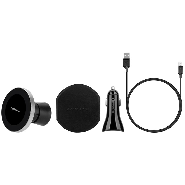 MOMAX Q.Mount 2 Magnetic Fast Wireless Charging Car Mount + Dual USB Port Car Charger Kit (Not Support FOD Function) - Silver-2