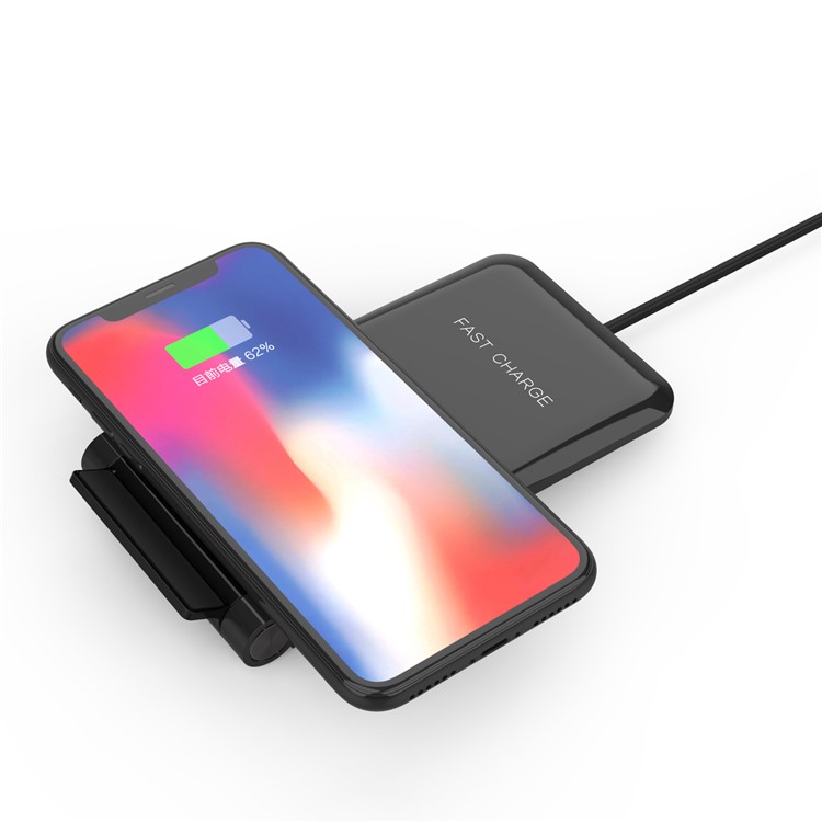 Foldable Qi Wireless Fast Charger 10W Charging Stand for iPhone Samsung etc. - Black-10