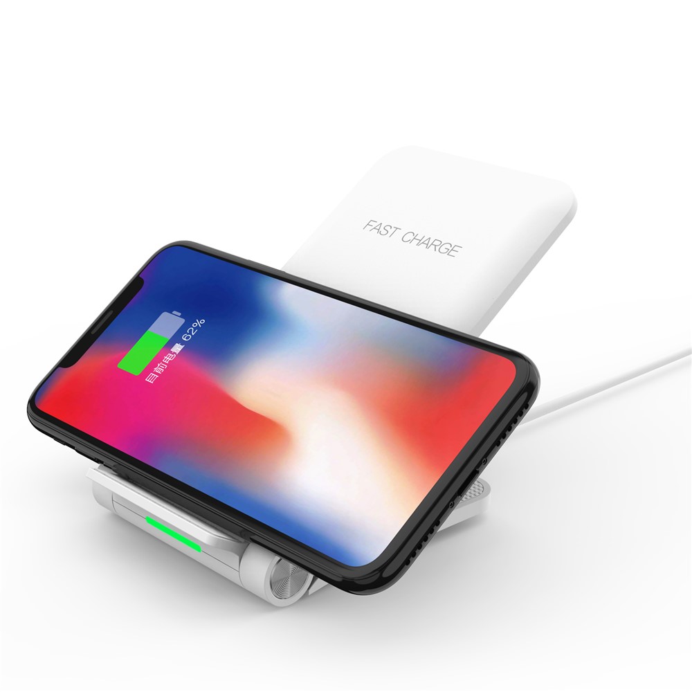 10W 2 Coils Qi Wireless Charger Folding Fast Wireless Charging Stand for iPhone Samsung etc. - White-10