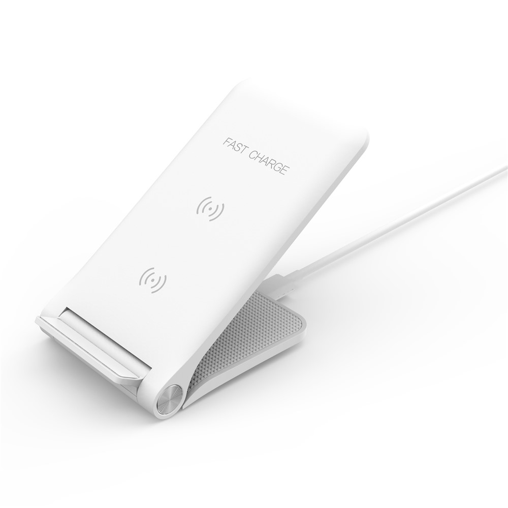 10W 2 Coils Qi Wireless Charger Folding Fast Wireless Charging Stand for iPhone Samsung etc. - White-11