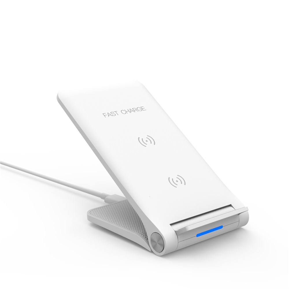 10W 2 Coils Qi Wireless Charger Folding Fast Wireless Charging Stand for iPhone Samsung etc. - White-12