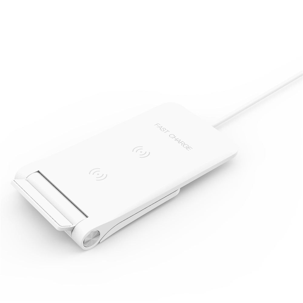 10W 2 Coils Qi Wireless Charger Folding Fast Wireless Charging Stand for iPhone Samsung etc. - White-3