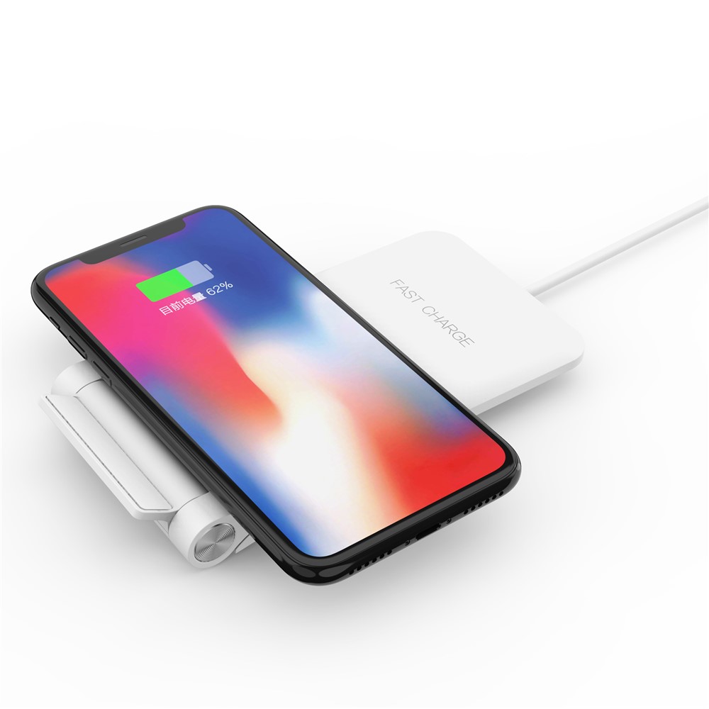 10W 2 Coils Qi Wireless Charger Folding Fast Wireless Charging Stand for iPhone Samsung etc. - White-5