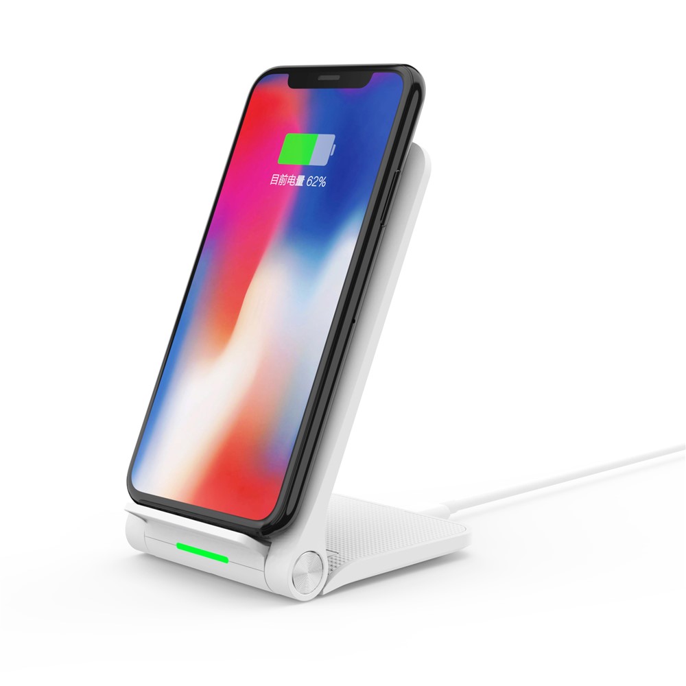 10W 2 Coils Qi Wireless Charger Folding Fast Wireless Charging Stand for iPhone Samsung etc. - White-7