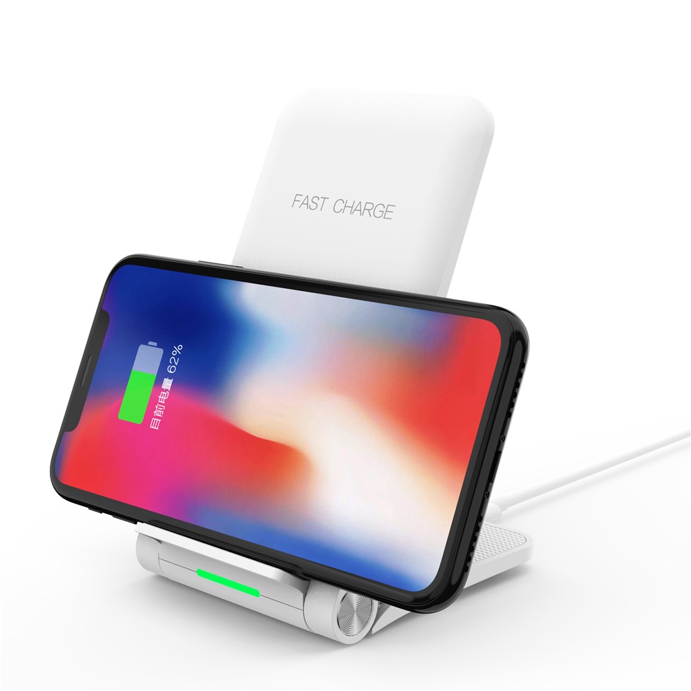 10W 2 Coils Qi Wireless Charger Folding Fast Wireless Charging Stand for iPhone Samsung etc. - White-8