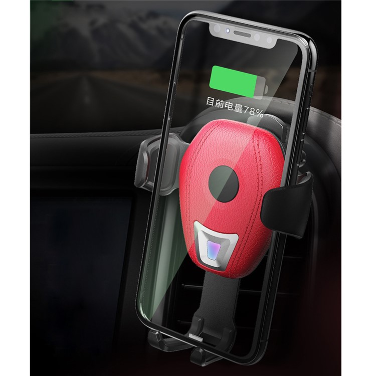 Gravity Car Air Vent 7.5W Qi Wireless Charger Holder for iPhone X/8/8 Plus etc - Red-1