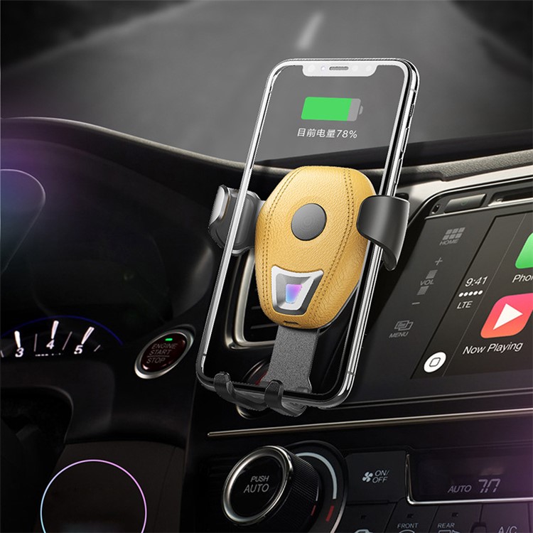 Gravity Car Air Vent 7.5W Qi Wireless Charger Stand Mount for iPhone X/8/8 Plus etc - Yellow-1