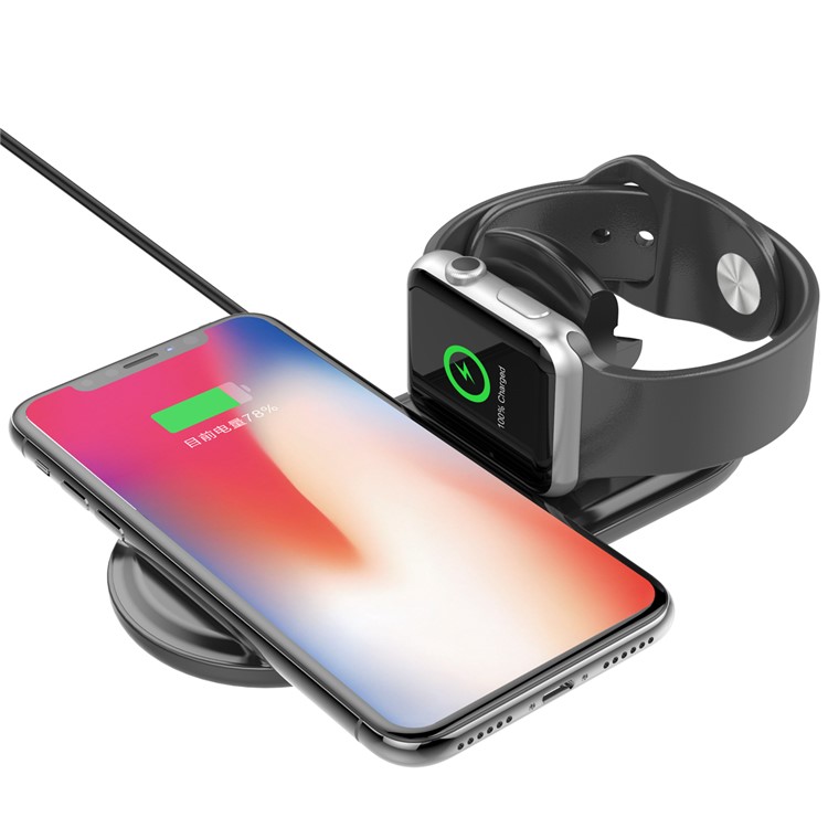 W22 2-in-1 Phone and Watch Wireless Charger Fast Wireless Charging Pad - Black-2