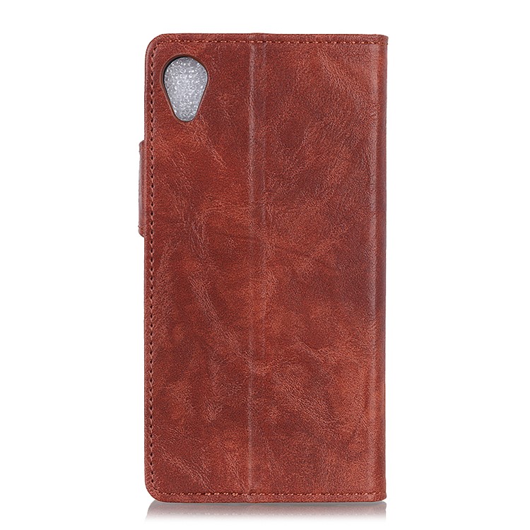 For Alcatel 1 S Shape Crazy Horse Texture Wallet Stand Leather Cover Shell - Brown-3