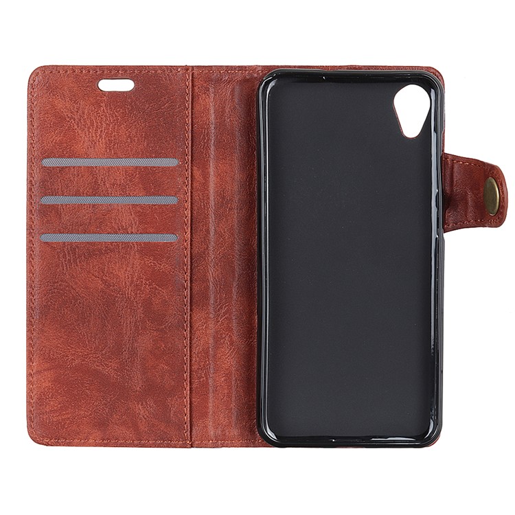 For Alcatel 1 S Shape Crazy Horse Texture Wallet Stand Leather Cover Shell - Brown-5