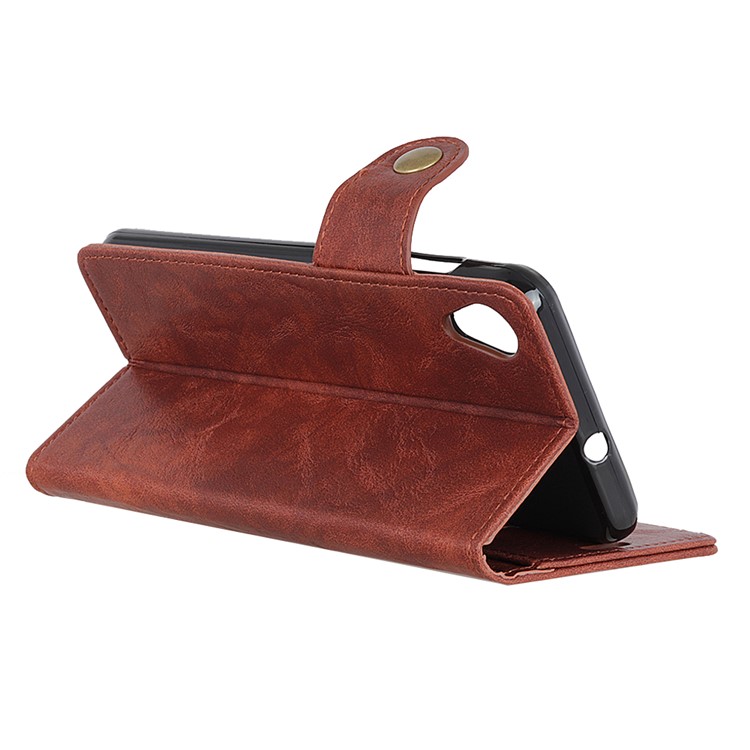 For Alcatel 1 S Shape Crazy Horse Texture Wallet Stand Leather Cover Shell - Brown-9