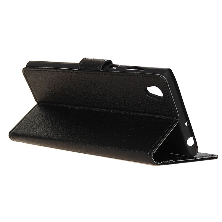 Litchi Grain Wallet Stand PU Leather Phone Case for Alcatel 1 - Black-6