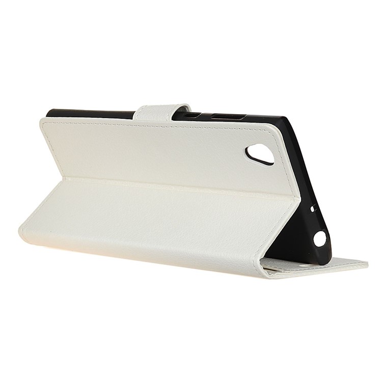 Litchi Grain Wallet Stand PU Leather Phone Cover for Alcatel 1 - White-5