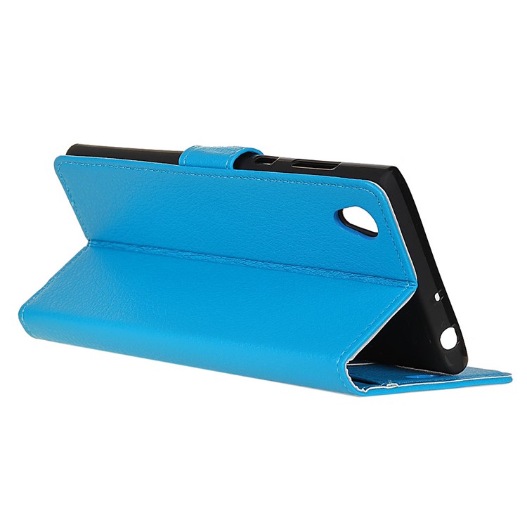 Litchi Grain Wallet Stand Leather Magnetic Mobile Case for Alcatel 1 - Blue-6