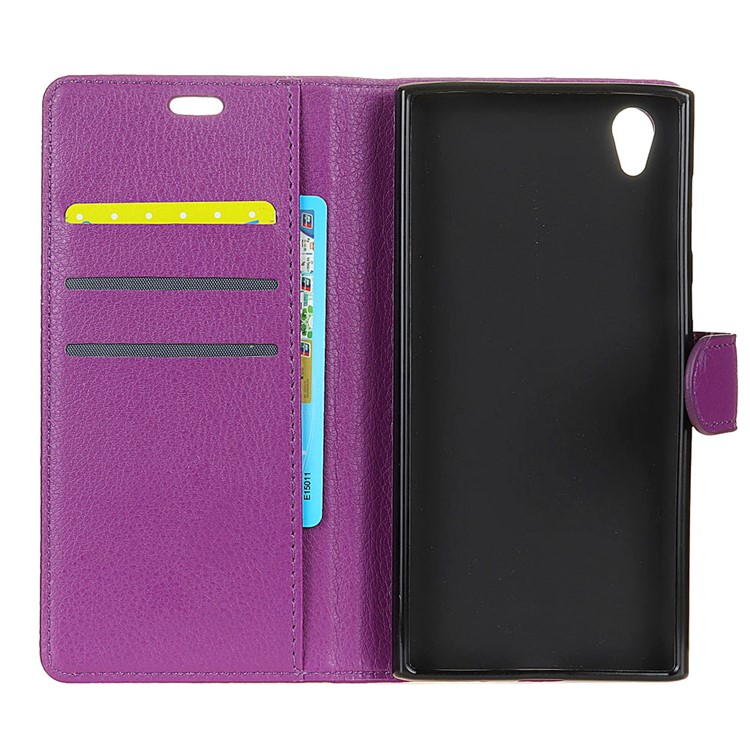 Litchi Grain Wallet Stand PU Leather Protection Case for Alcatel 1 - Purple-4