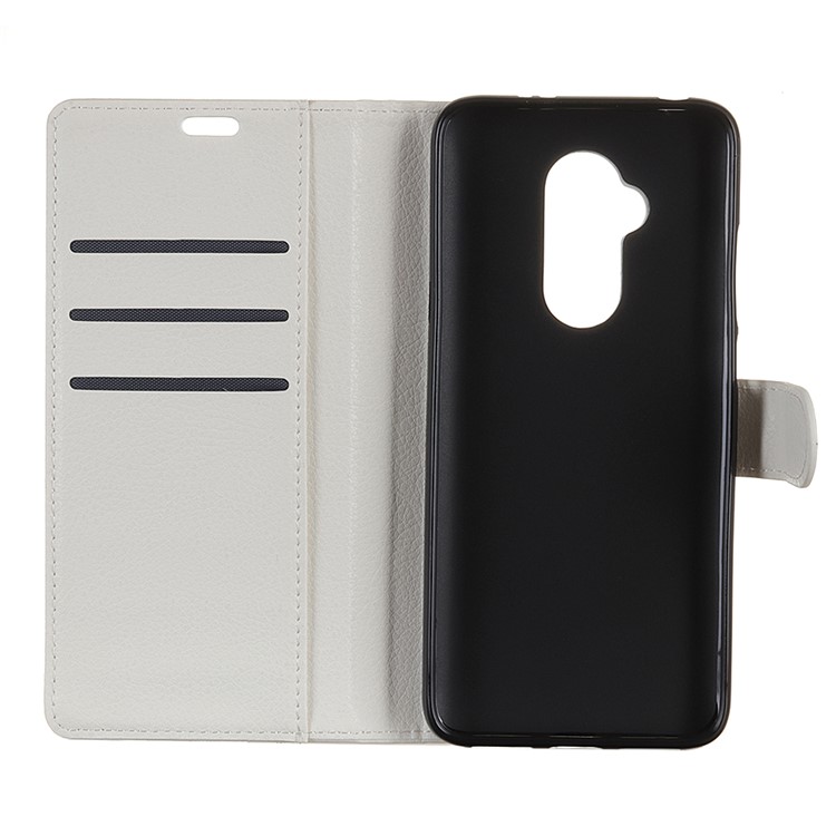 Litchi Texture Wallet Stand PU Leather Cell Phone Cover for Alcatel 7 - White-4