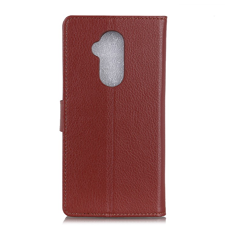 Litchi Texture Wallet Stand Leather Mobile Phone Casing for Alcatel 7 - Brown-4