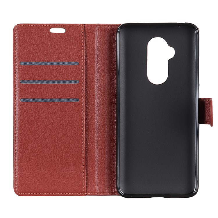 Litchi Texture Wallet Stand Leather Mobile Phone Casing for Alcatel 7 - Brown-5