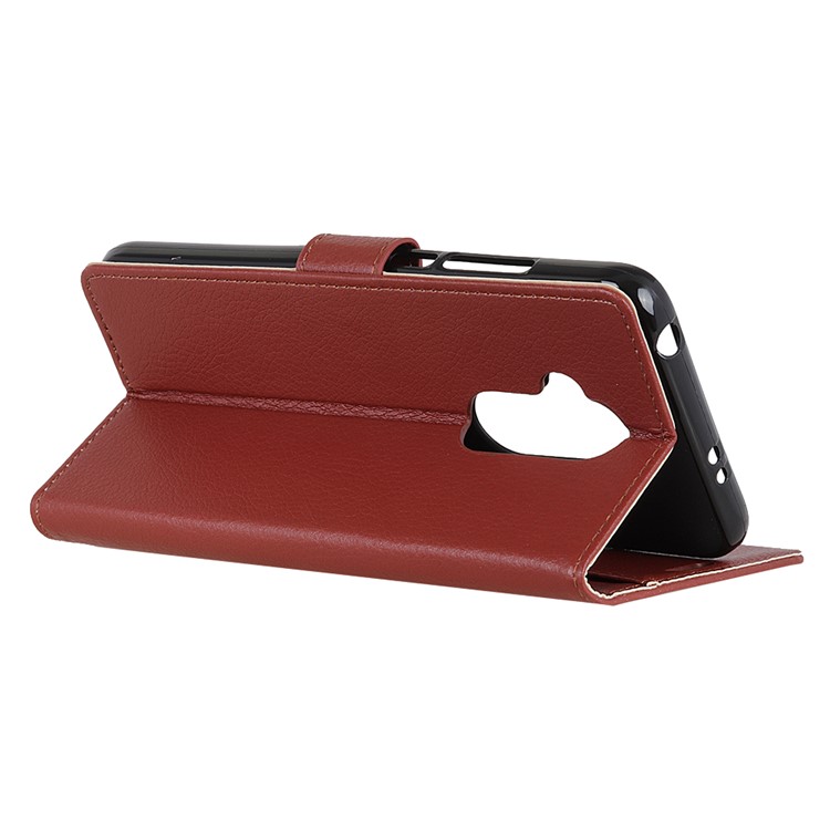 Litchi Texture Wallet Stand Leather Mobile Phone Casing for Alcatel 7 - Brown-6