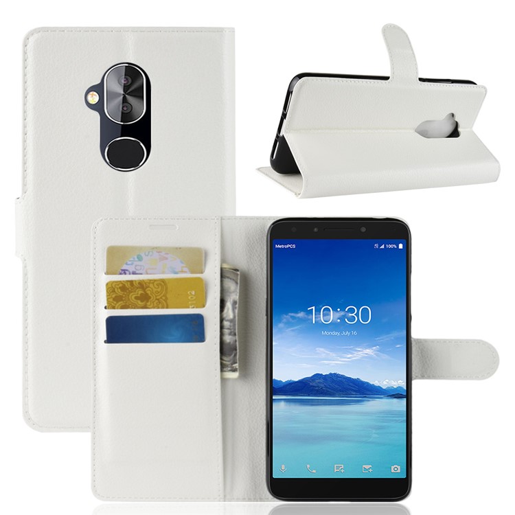Litchi Texture Wallet Leather Case with Stand for Alcatel 7 - White-1
