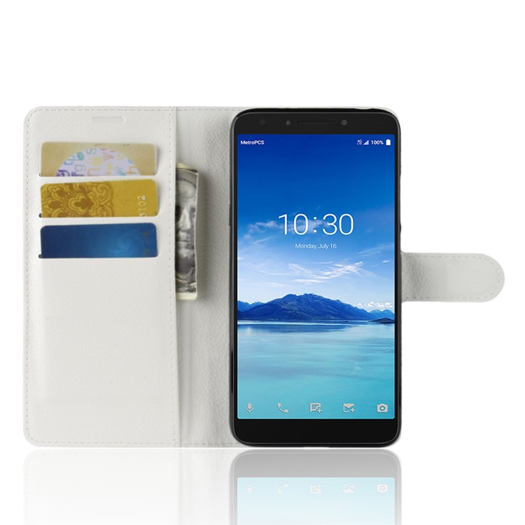 Litchi Texture Wallet Leather Case with Stand for Alcatel 7 - White-4