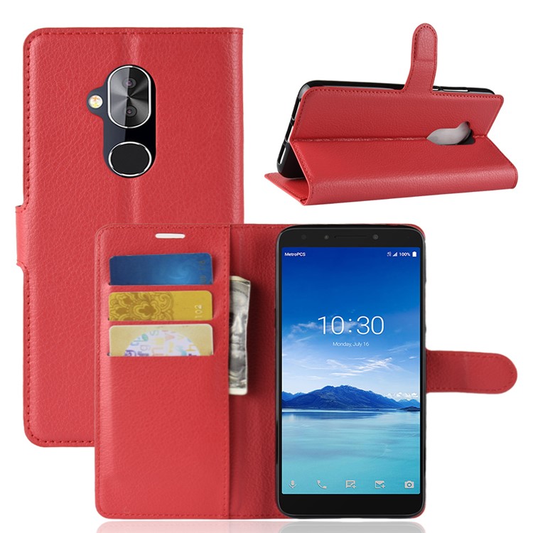 Litchi Texture Wallet Leather Cover with Stand for Alcatel 7 - Red-1