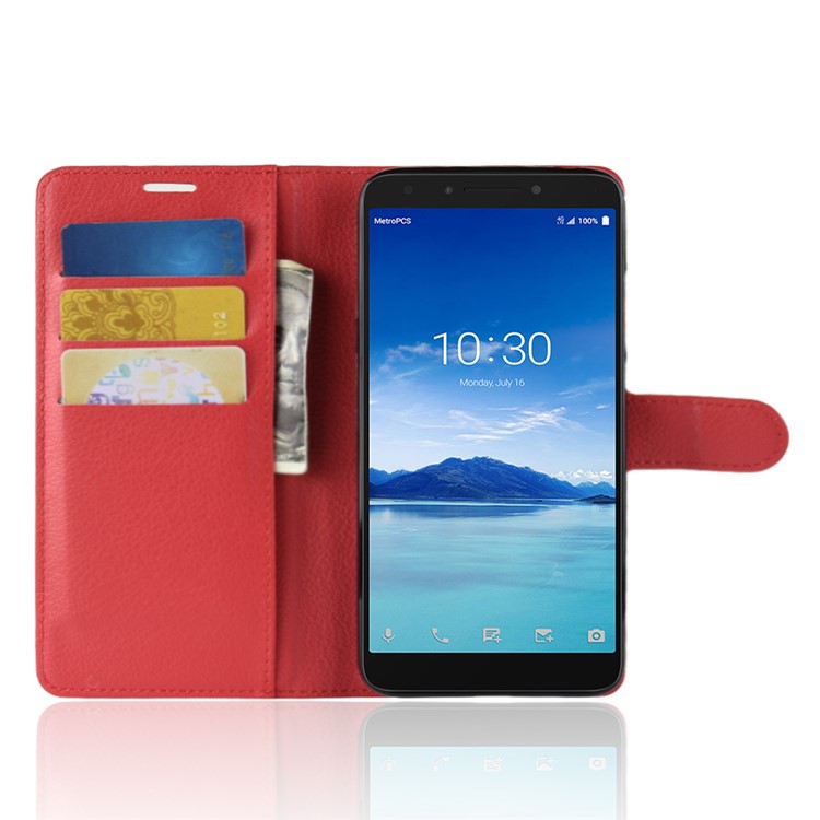 Litchi Texture Wallet Leather Cover with Stand for Alcatel 7 - Red-4