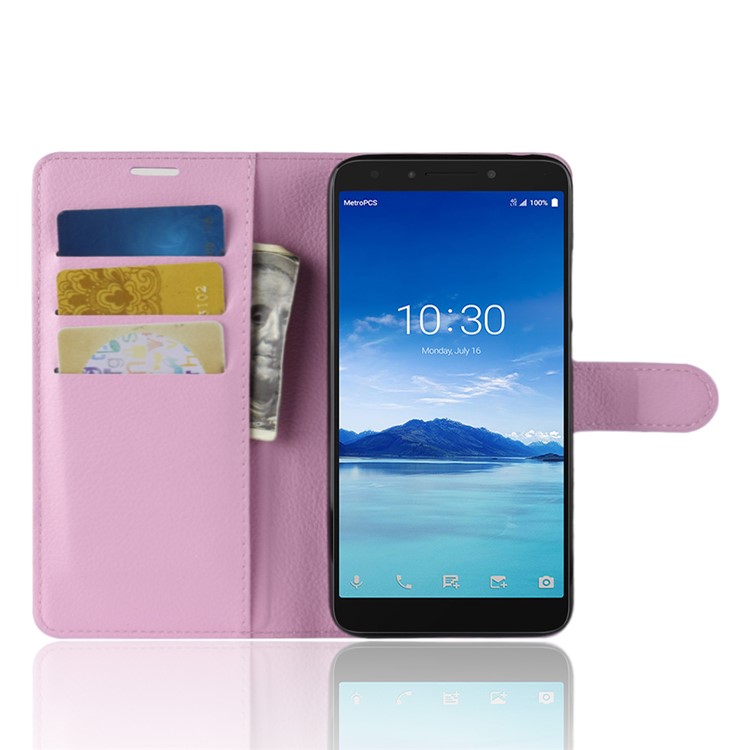 Litchi Texture Leather Wallet Case with Stand for Alcatel 7 - Pink-4