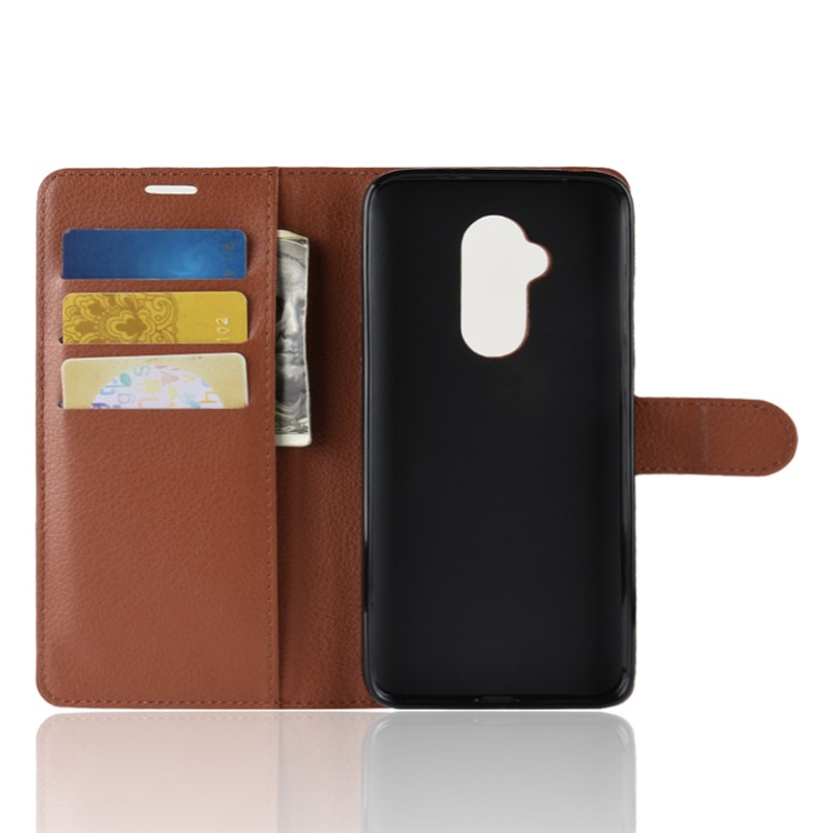 Litchi Texture Wallet Leather Mobile Cover with Stand for Alcatel 7 - Brown-3